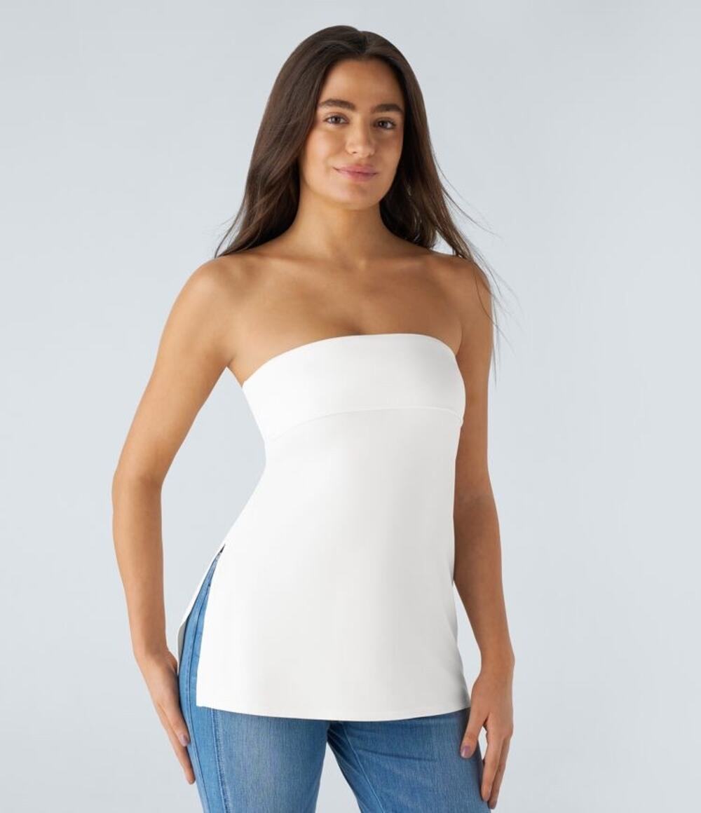 Halara Strapless Tube Top Shirt Side Slit Slim Fit Minimalist White Womens L New